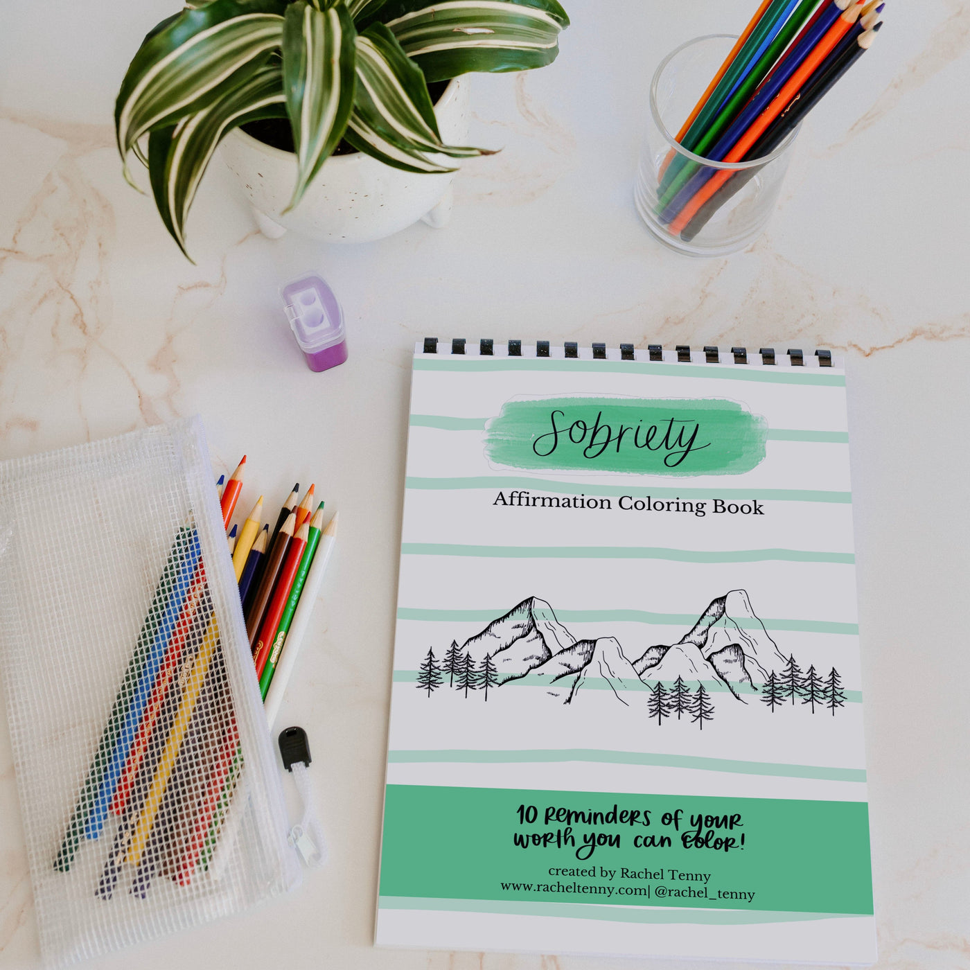 Sobriety Affirmation Coloring Book | Colored pencil & pouch set