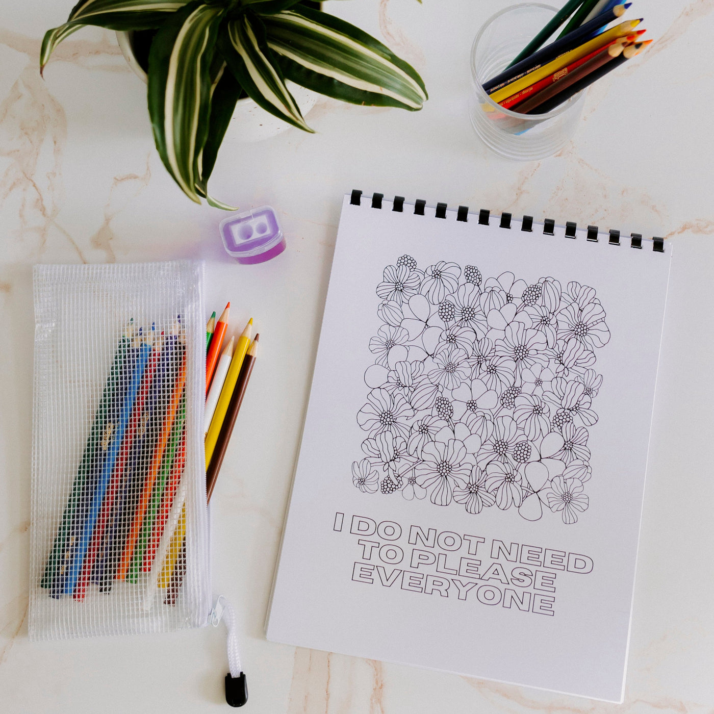 Boundaries Affirmation Coloring Book | Colored pencil & pouch set