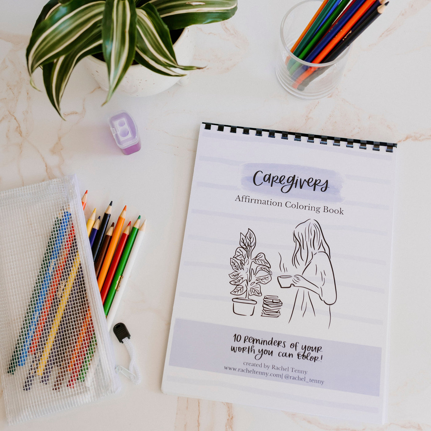 Caregivers Affirmation Coloring Book | Colored pencil & pouch set