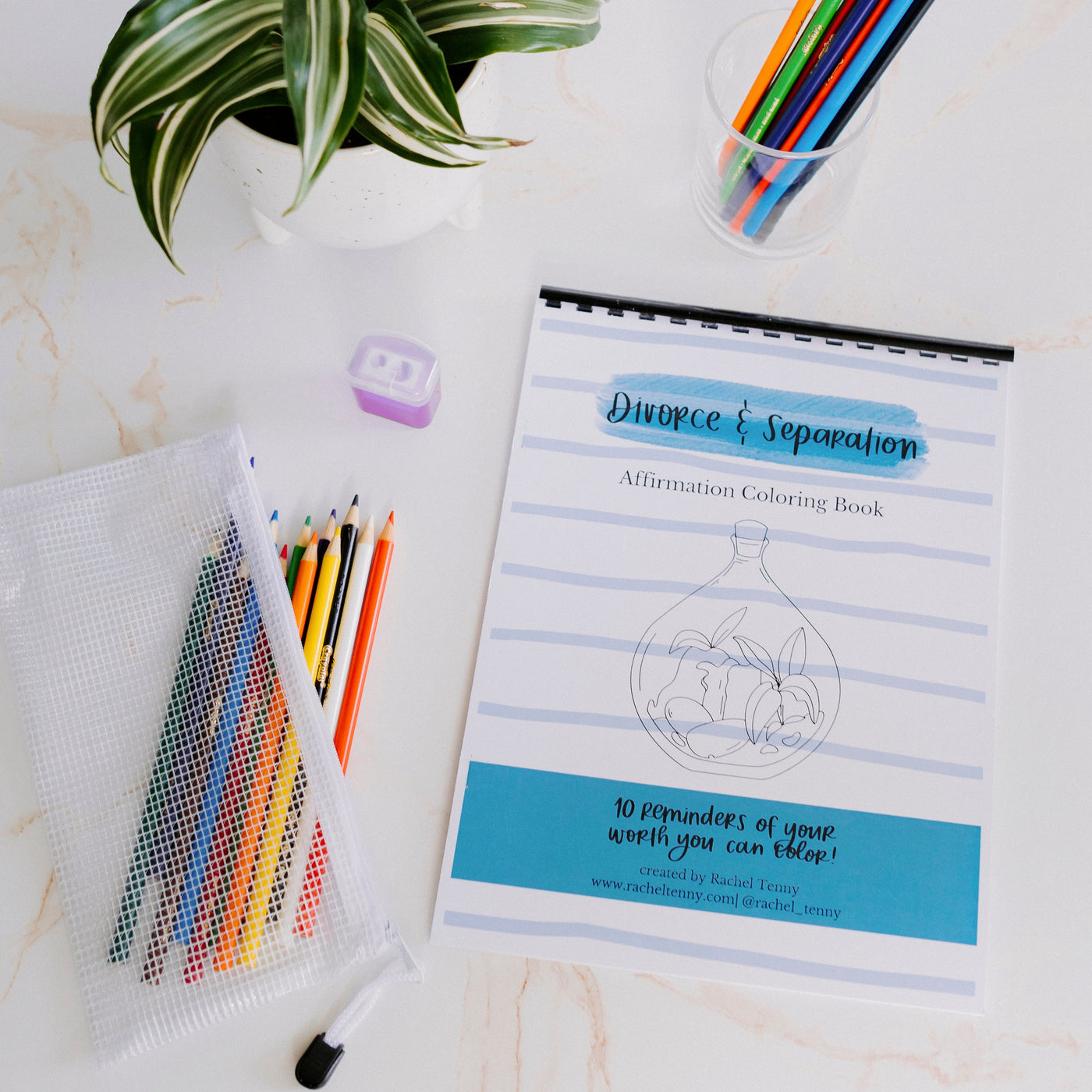 Divorce & Separation Affirmation Coloring Book | Colored pencil & pouch set