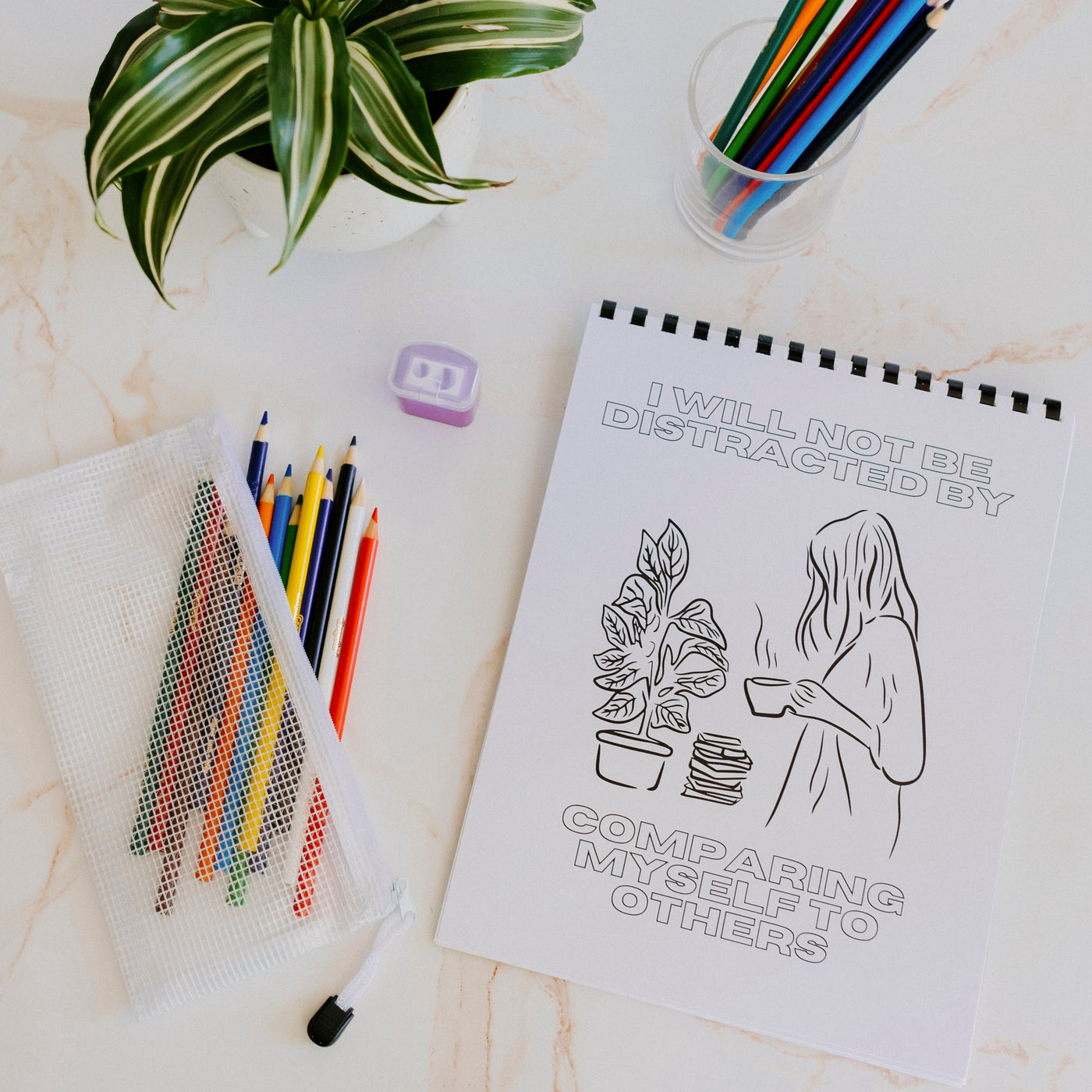 Entrepreneurs Affirmation Coloring Book | Colored pencil & pouch set