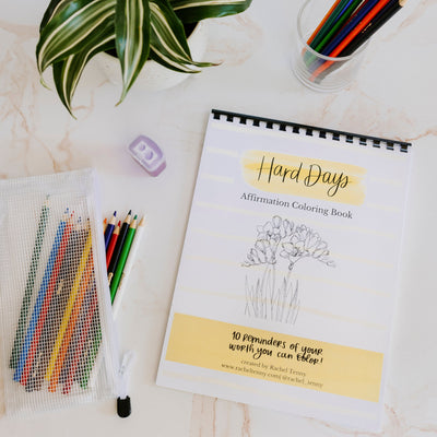Hard Days Affirmation Coloring Book | Colored pencil & pouch set