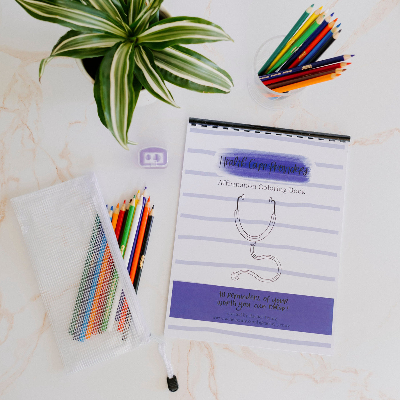Health Care Providers Affirmation Coloring Book | Colored pencil & pouch set