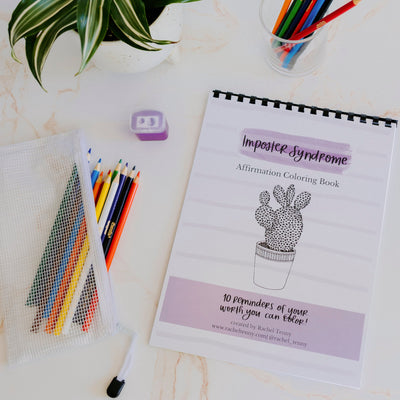 Imposter Syndrome Affirmation Coloring Book | Colored pencil & pouch set