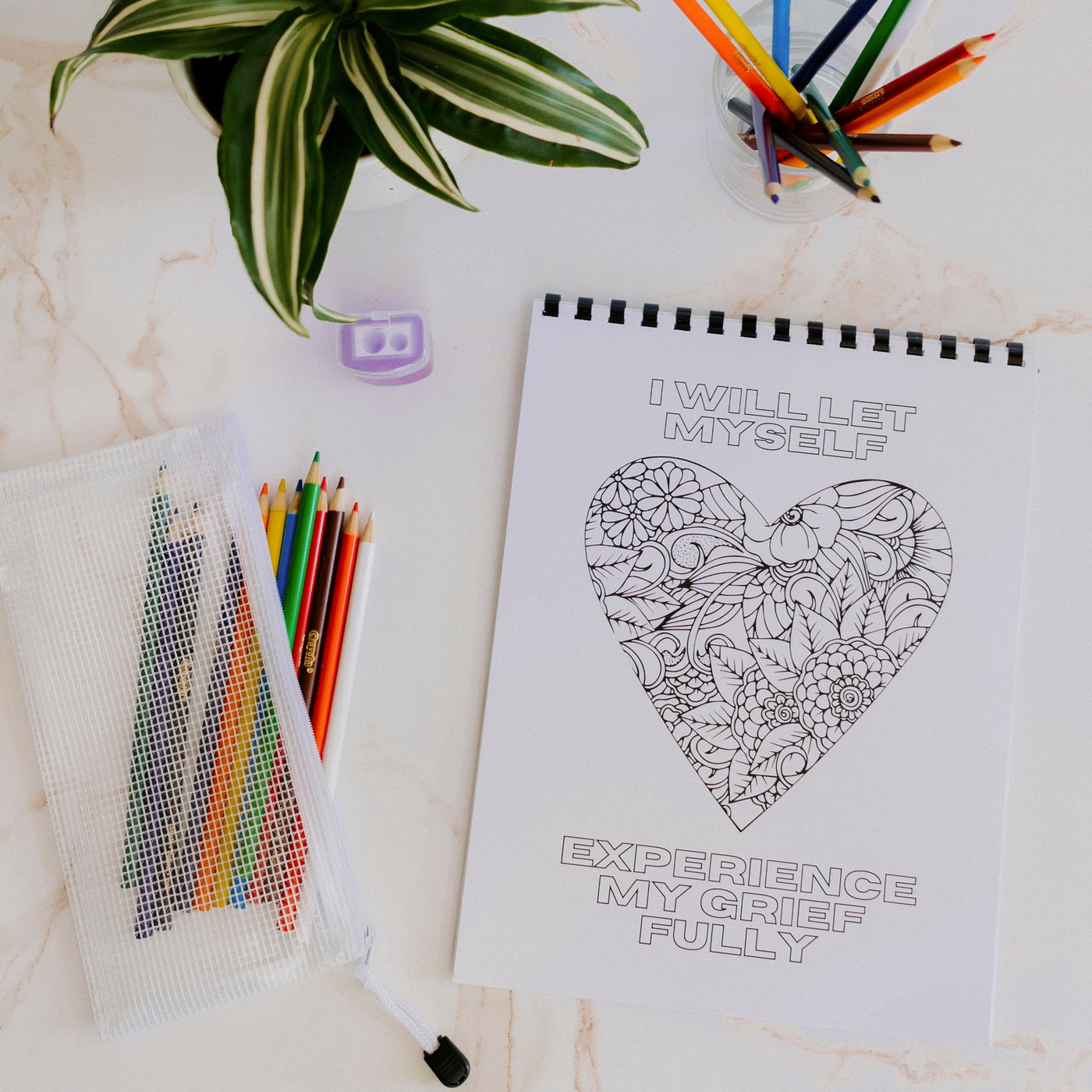 Loss & Grief Affirmation Coloring Book | Colored pencil & pouch set
