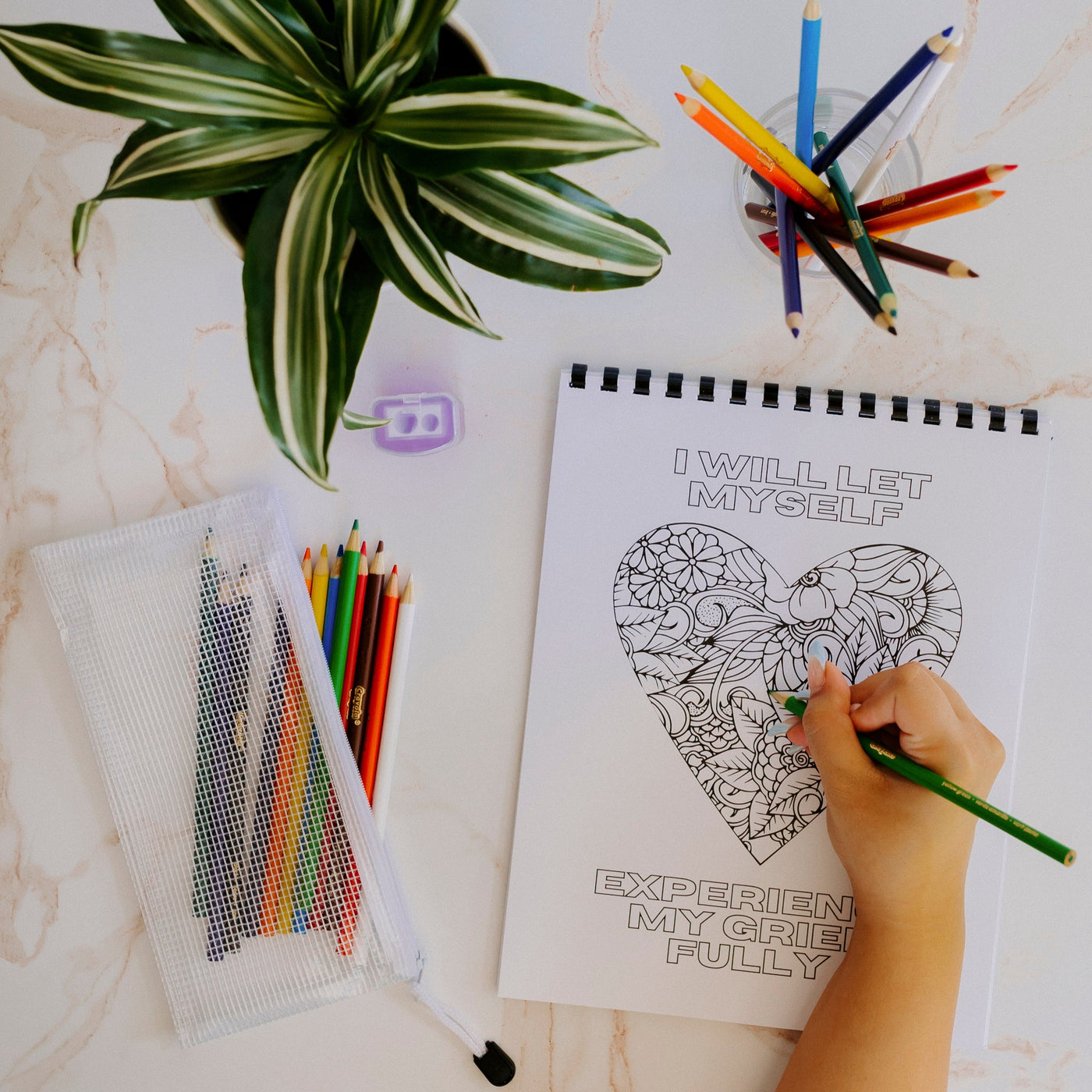 Loss & Grief Affirmation Coloring Book | Colored pencil & pouch set