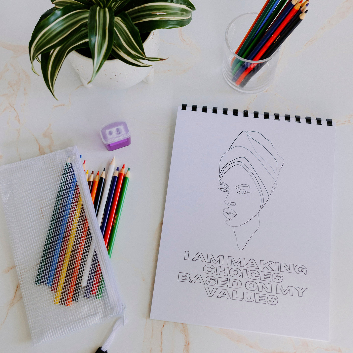 Strong Women Affirmation Coloring Book | Colored pencil & pouch set